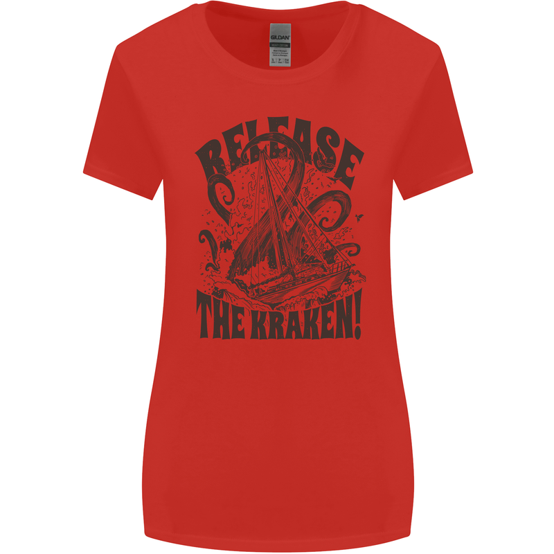Release the Kraken Cthulhu Sea Creature Womens Wider Cut T-Shirt Red