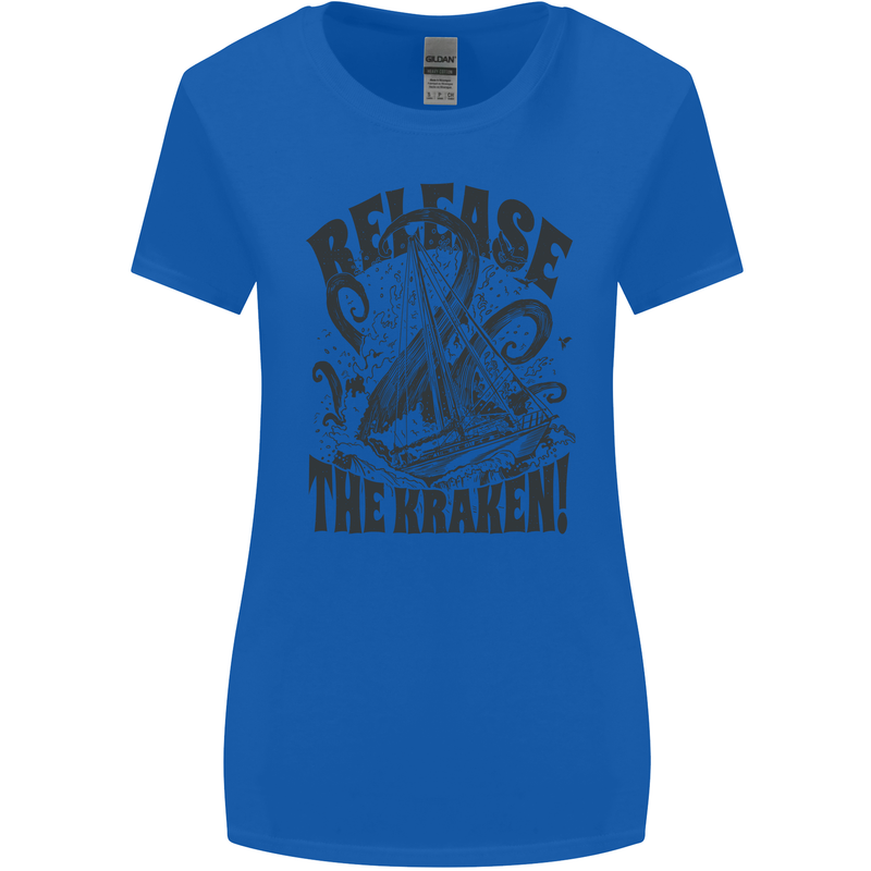 Release the Kraken Cthulhu Sea Creature Womens Wider Cut T-Shirt Royal Blue