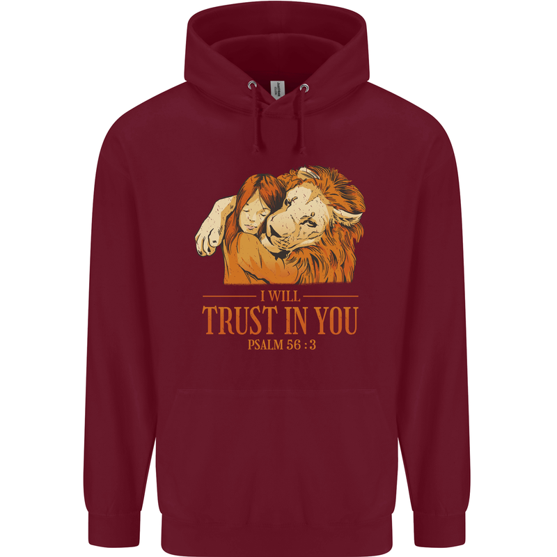 Religion Christianity Bible Trust in Lion Childrens Kids Hoodie Maroon