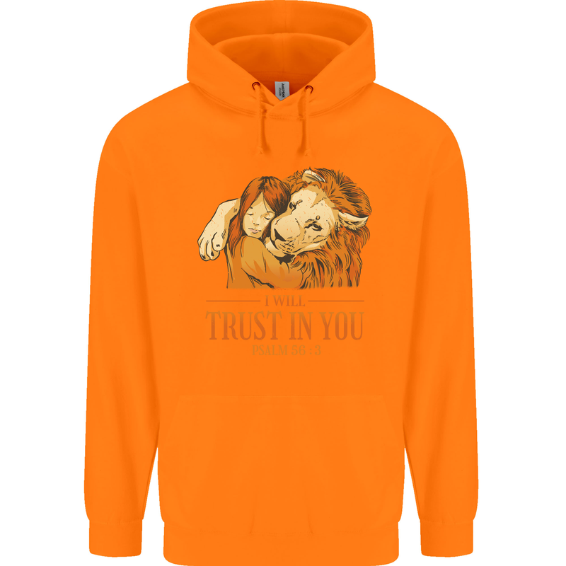 Religion Christianity Bible Trust in Lion Childrens Kids Hoodie Orange