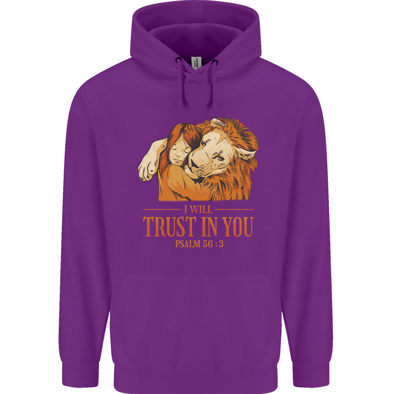 Religion Christianity Bible Trust in Lion Childrens Kids Hoodie Purple