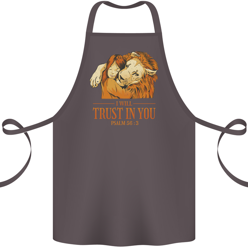 Religion Christianity Bible Trust in Lion Cotton Apron 100% Organic Dark Grey