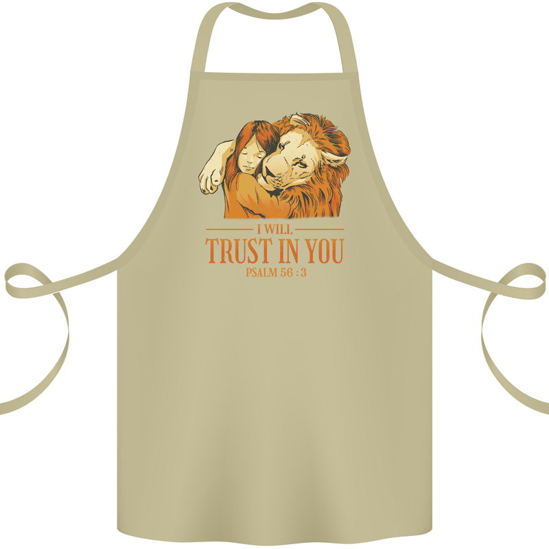 Religion Christianity Bible Trust in Lion Cotton Apron 100% Organic Khaki