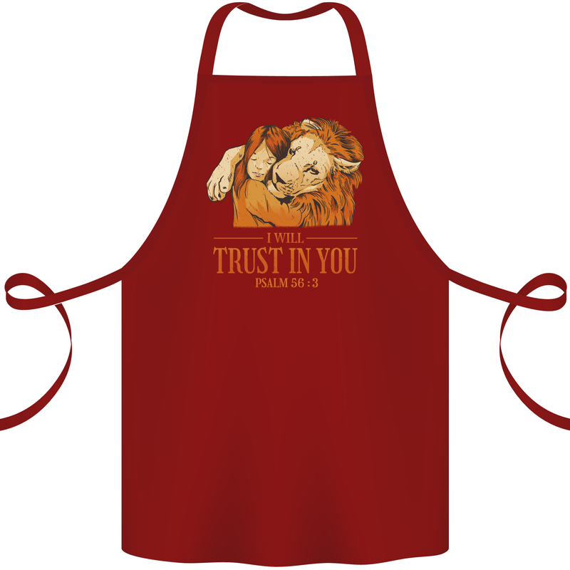 Religion Christianity Bible Trust in Lion Cotton Apron 100% Organic Maroon