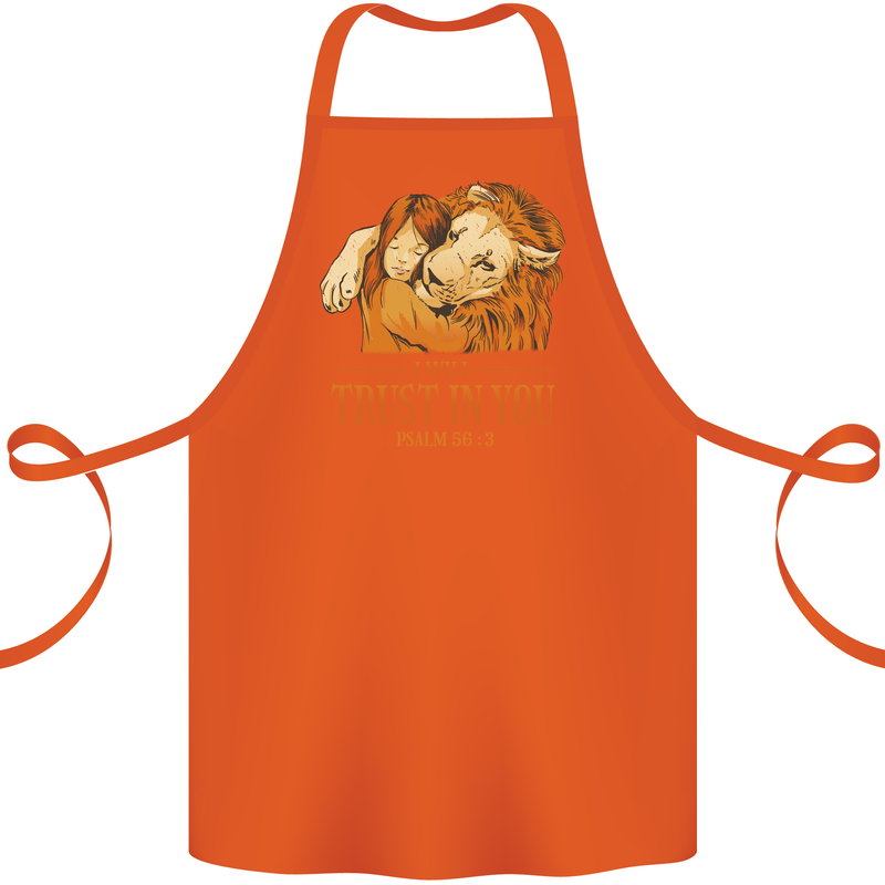 Religion Christianity Bible Trust in Lion Cotton Apron 100% Organic Orange