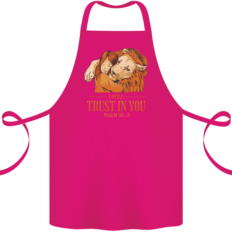 Religion Christianity Bible Trust in Lion Cotton Apron 100% Organic Pink