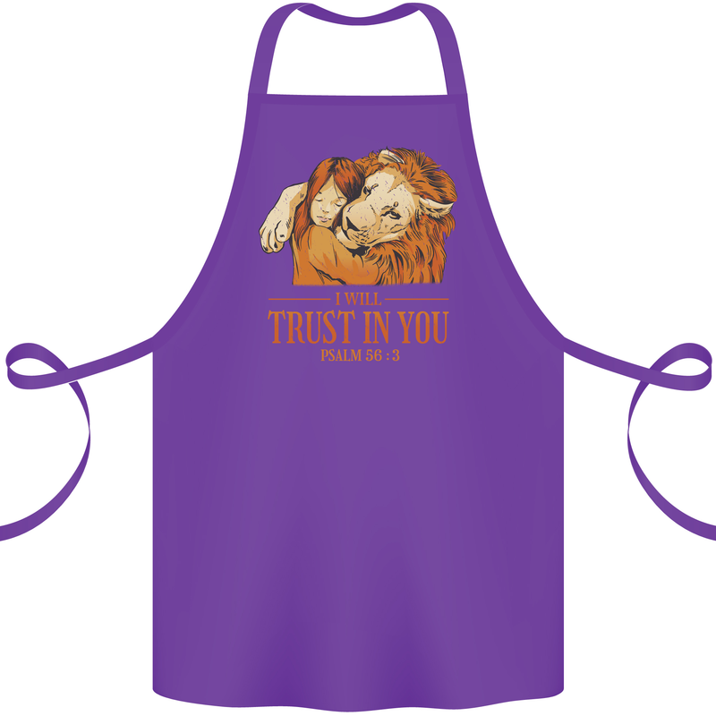 Religion Christianity Bible Trust in Lion Cotton Apron 100% Organic Purple
