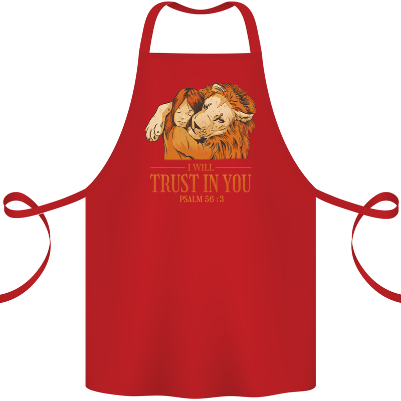 Religion Christianity Bible Trust in Lion Cotton Apron 100% Organic Red