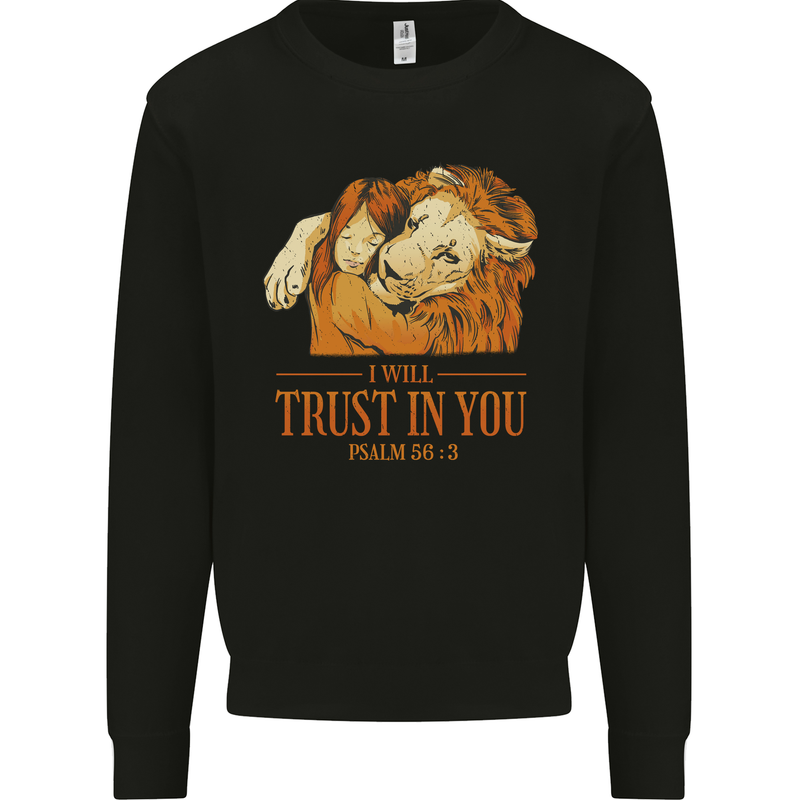 Religion Christianity Bible Trust in Lion Kids Sweatshirt Jumper Black