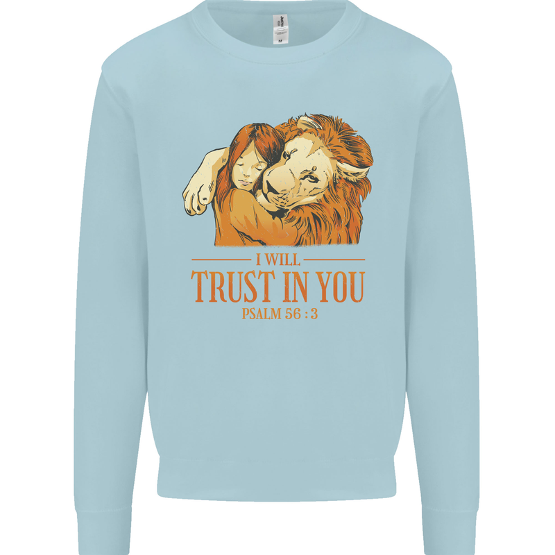 Religion Christianity Bible Trust in Lion Kids Sweatshirt Jumper Light Blue