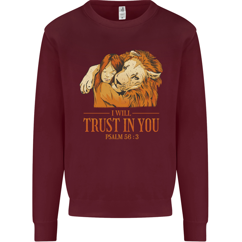Religion Christianity Bible Trust in Lion Kids Sweatshirt Jumper Maroon