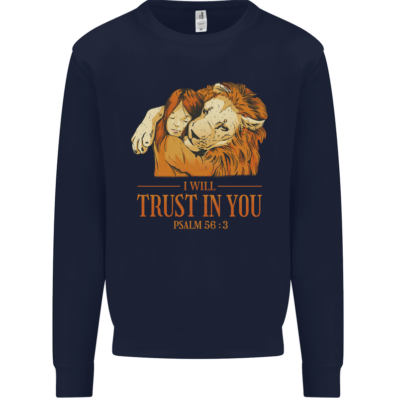 Religion Christianity Bible Trust in Lion Kids Sweatshirt Jumper Navy Blue