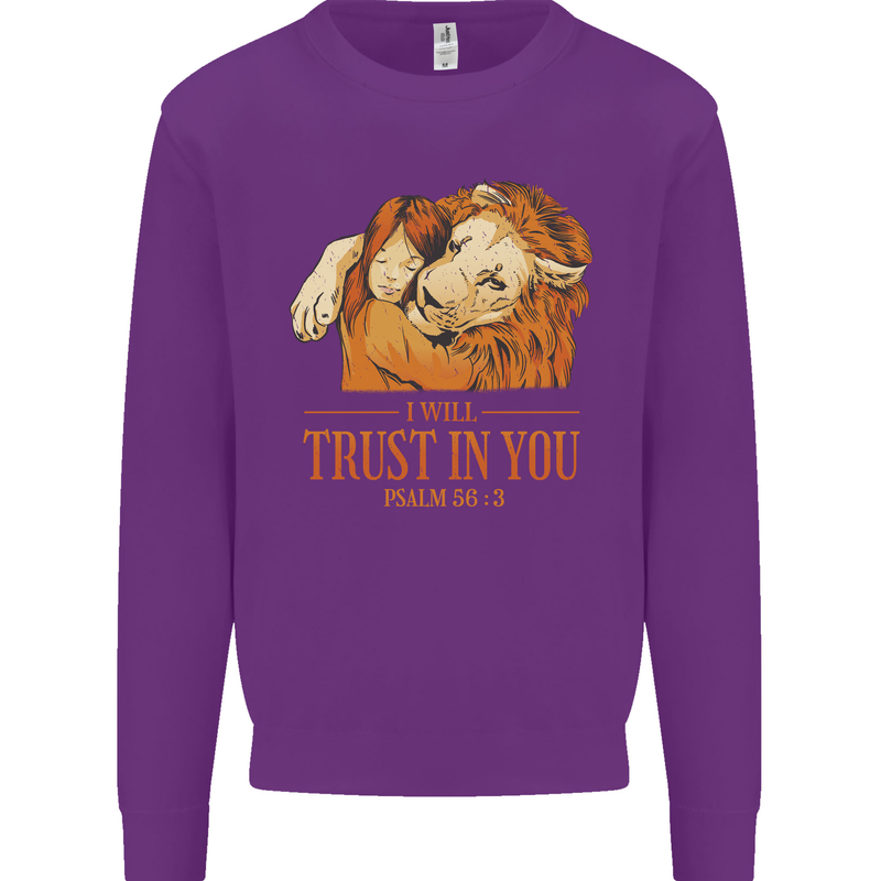 Religion Christianity Bible Trust in Lion Kids Sweatshirt Jumper Purple