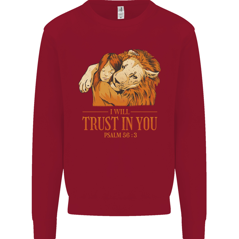 Religion Christianity Bible Trust in Lion Kids Sweatshirt Jumper Red