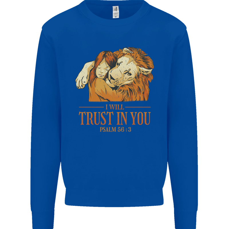 Religion Christianity Bible Trust in Lion Kids Sweatshirt Jumper Royal Blue