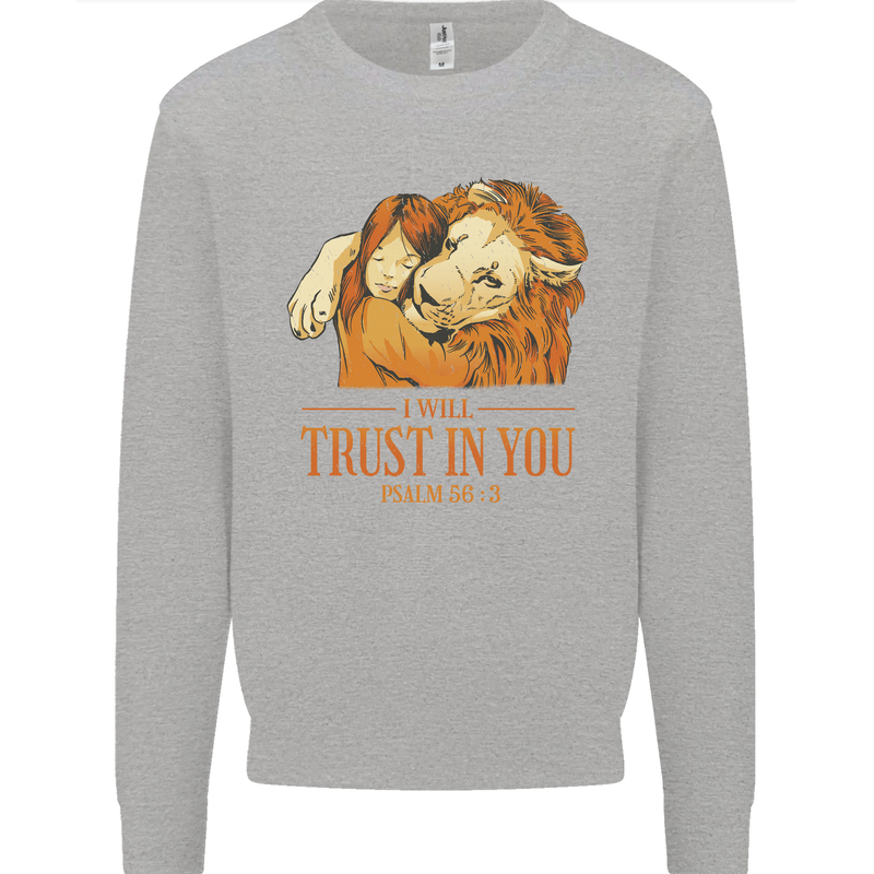Religion Christianity Bible Trust in Lion Kids Sweatshirt Jumper Sports Grey