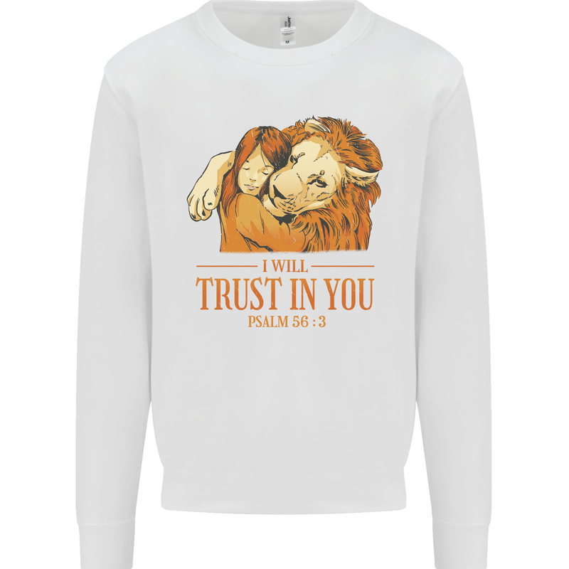 Religion Christianity Bible Trust in Lion Kids Sweatshirt Jumper White