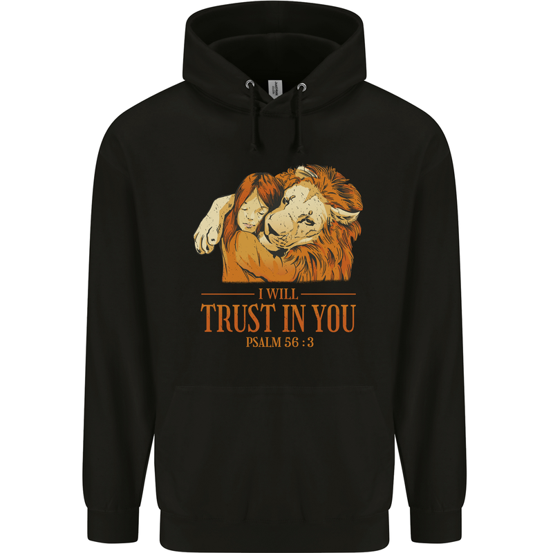 Religion Christianity Bible Trust in Lion Mens 80% Cotton Hoodie Black