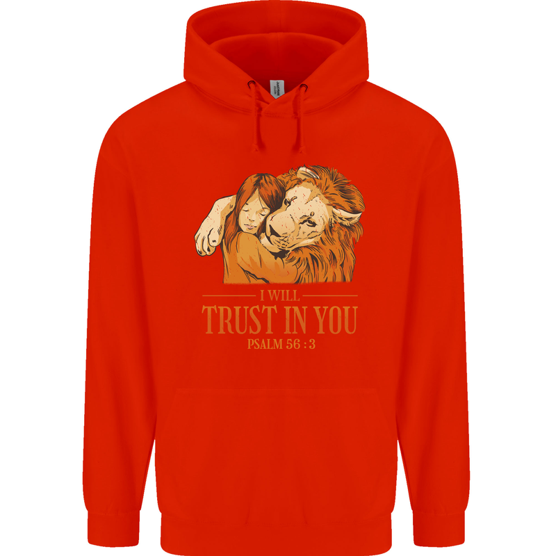 Religion Christianity Bible Trust in Lion Mens 80% Cotton Hoodie Bright Red