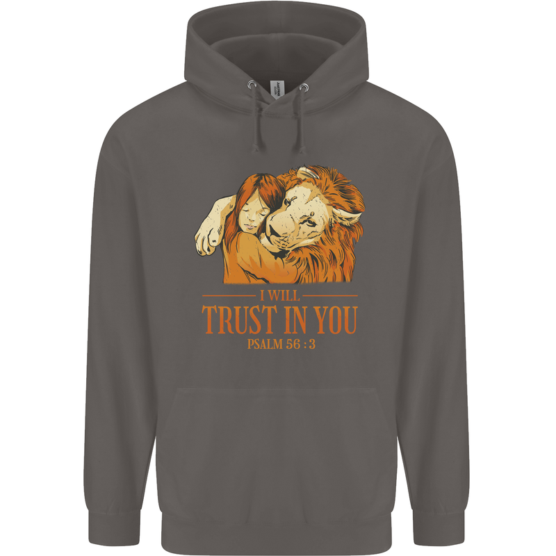 Religion Christianity Bible Trust in Lion Mens 80% Cotton Hoodie Charcoal