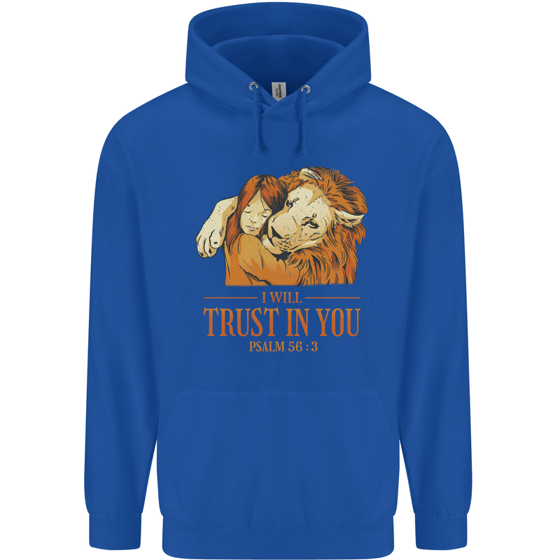Religion Christianity Bible Trust in Lion Mens 80% Cotton Hoodie Royal Blue