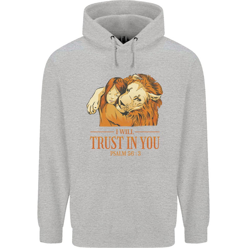 Religion Christianity Bible Trust in Lion Mens 80% Cotton Hoodie Sports Grey