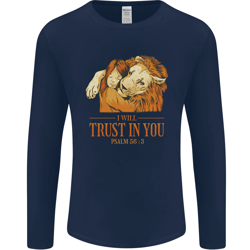 Religion Christianity Bible Trust in Lion Mens Long Sleeve T-Shirt Navy Blue