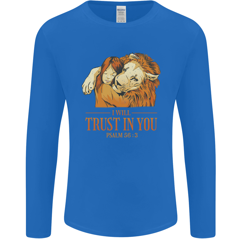 Religion Christianity Bible Trust in Lion Mens Long Sleeve T-Shirt Royal Blue