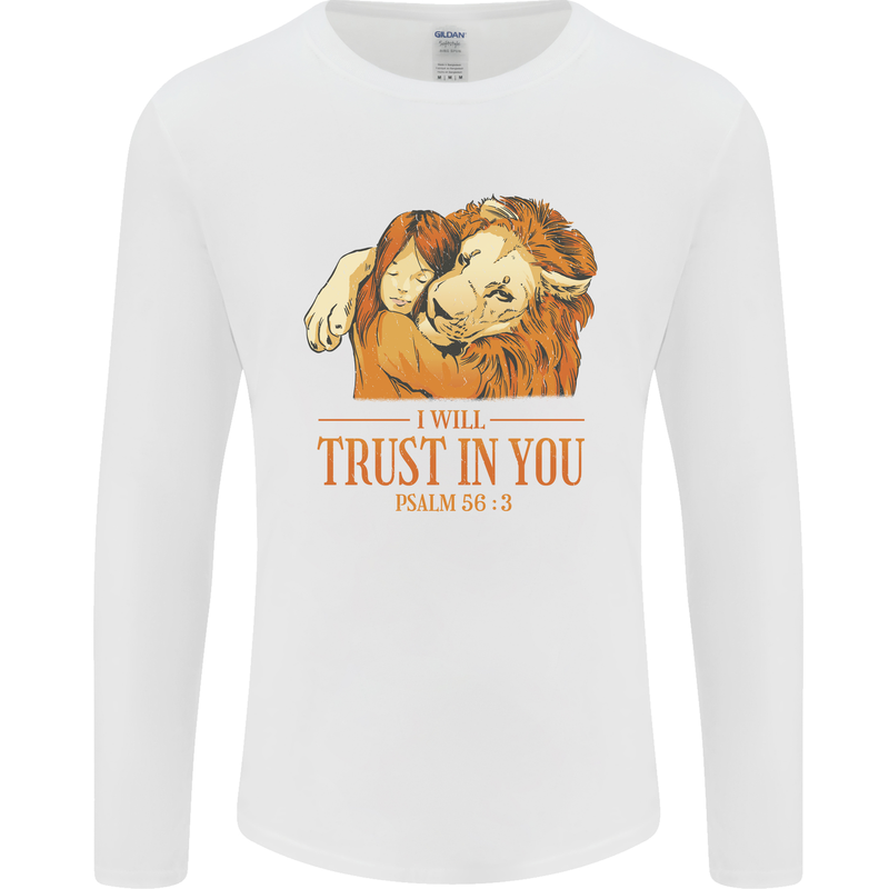 Religion Christianity Bible Trust in Lion Mens Long Sleeve T-Shirt White