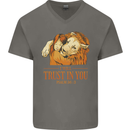 Religion Christianity Bible Trust in Lion Mens V-Neck Cotton T-Shirt Charcoal