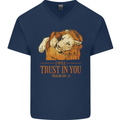Religion Christianity Bible Trust in Lion Mens V-Neck Cotton T-Shirt Navy Blue