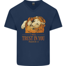 Religion Christianity Bible Trust in Lion Mens V-Neck Cotton T-Shirt Navy Blue