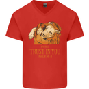 Religion Christianity Bible Trust in Lion Mens V-Neck Cotton T-Shirt Red