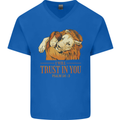 Religion Christianity Bible Trust in Lion Mens V-Neck Cotton T-Shirt Royal Blue