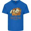 Religion Christianity Bible Trust in Lion Mens V-Neck Cotton T-Shirt Royal Blue