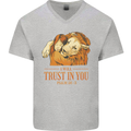 Religion Christianity Bible Trust in Lion Mens V-Neck Cotton T-Shirt Sports Grey