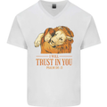 Religion Christianity Bible Trust in Lion Mens V-Neck Cotton T-Shirt White