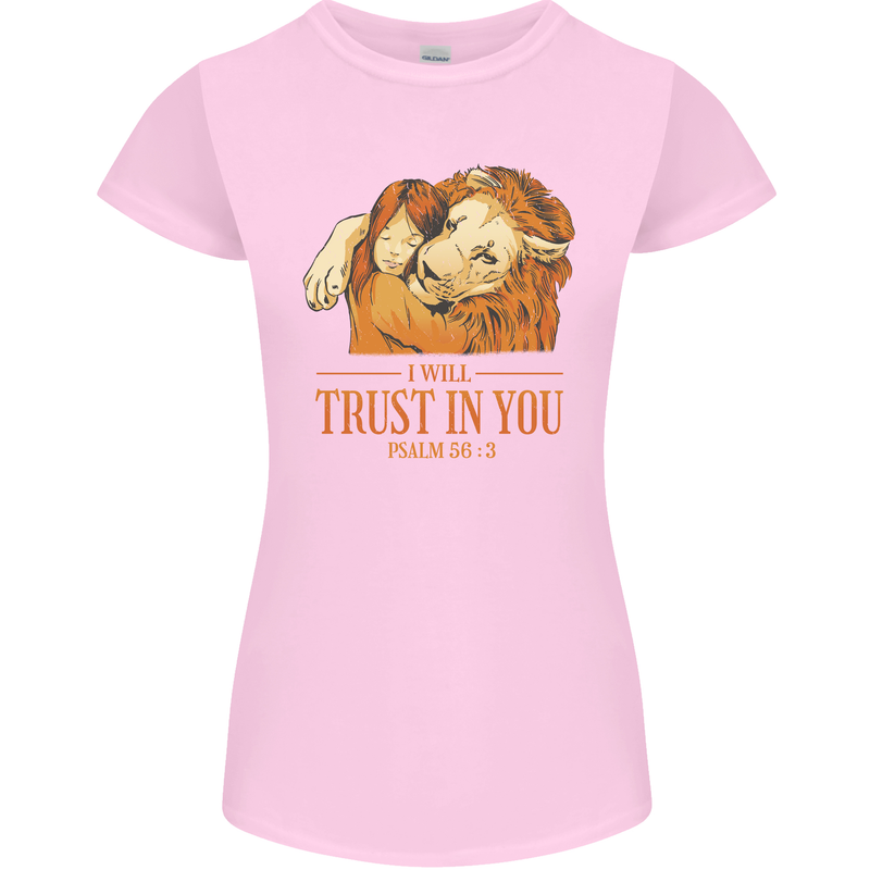 Religion Christianity Bible Trust in Lion Womens Petite Cut T-Shirt Light Pink