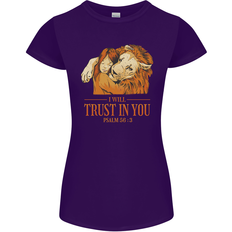 Religion Christianity Bible Trust in Lion Womens Petite Cut T-Shirt Purple
