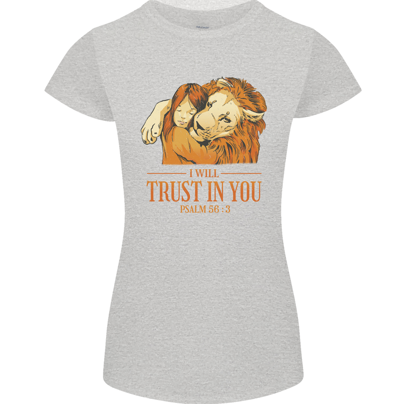 Religion Christianity Bible Trust in Lion Womens Petite Cut T-Shirt Sports Grey