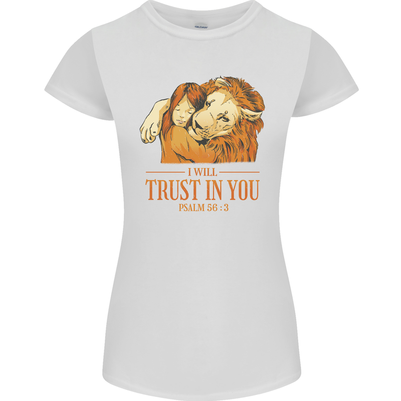 Religion Christianity Bible Trust in Lion Womens Petite Cut T-Shirt White