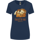 Religion Christianity Bible Trust in Lion Womens Wider Cut T-Shirt Navy Blue