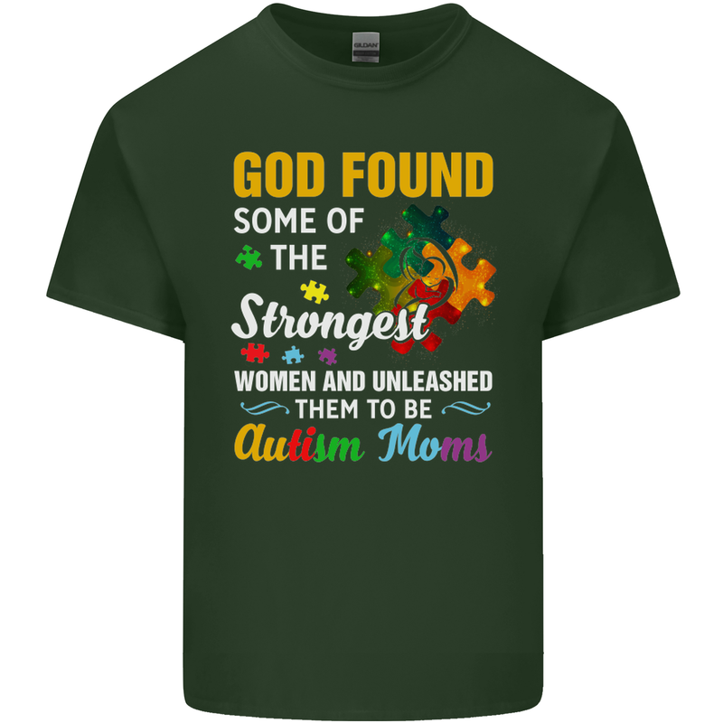 Religious Autism Mom Autistic Mum God ASD Mens Cotton T-Shirt Tee Top Forest Green