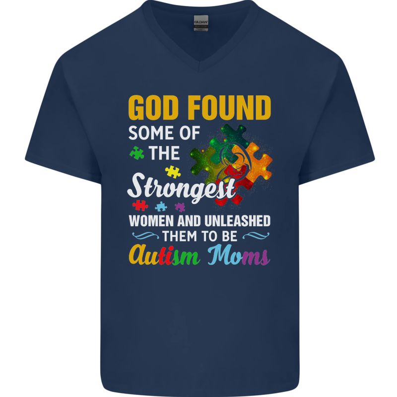Religious Autism Mom Autistic Mum God ASD Mens V-Neck Cotton T-Shirt Navy Blue