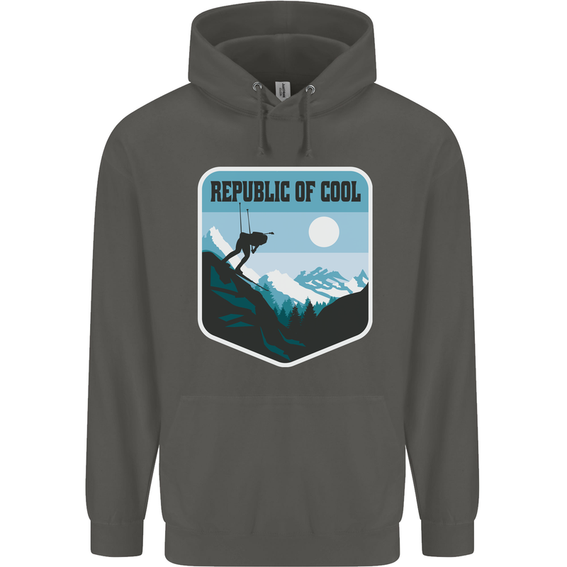 Republic of Cool Skiing Skier Ski Childrens Kids Hoodie Storm Grey
