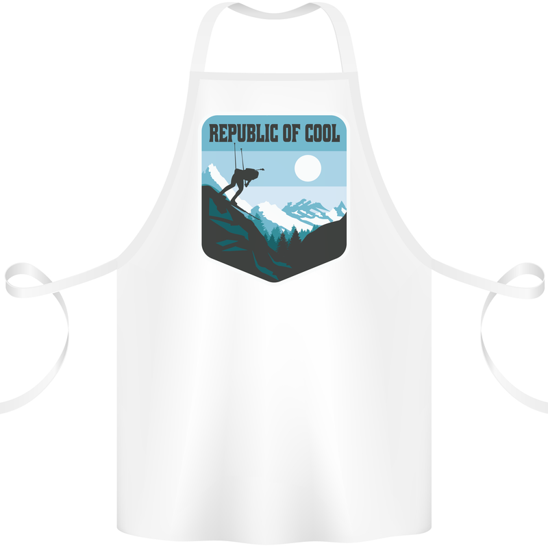 Republic of Cool Skiing Skier Ski Cotton Apron 100% Organic White