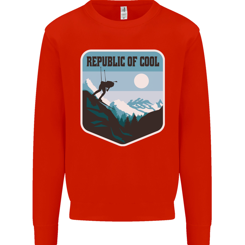 Republic of Cool Skiing Skier Ski Kids Sweatshirt Jumper Bright Red