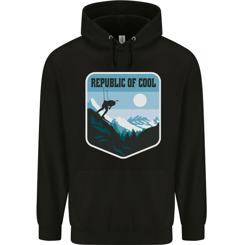 Republic of Cool Skiing Skier Ski Mens 80% Cotton Hoodie Black