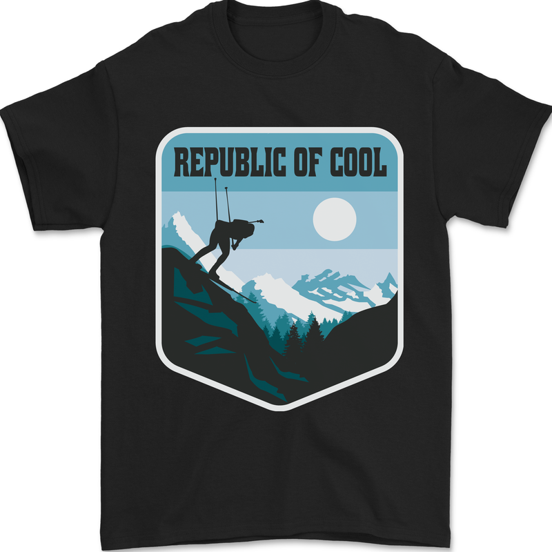 Republic of Cool Skiing Skier Ski Mens T-Shirt 100% Cotton Black