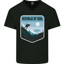 Republic of Cool Skiing Skier Ski Mens V-Neck Cotton T-Shirt Black